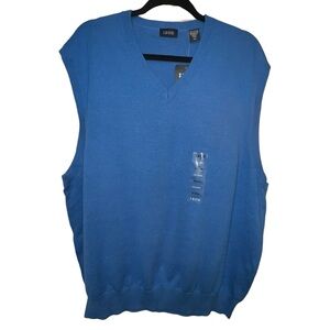 IZOD Men’s Sweater Vest V-Neck Knit Blue 100% Cotton Dad Grandpa Office XXL 2X
